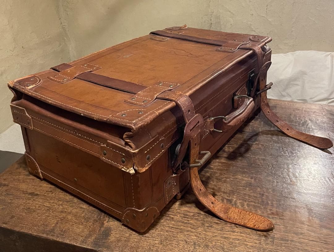 アンティーク レザー トランク 本革 特大 ヌメ革 キャメル キャリー ケース