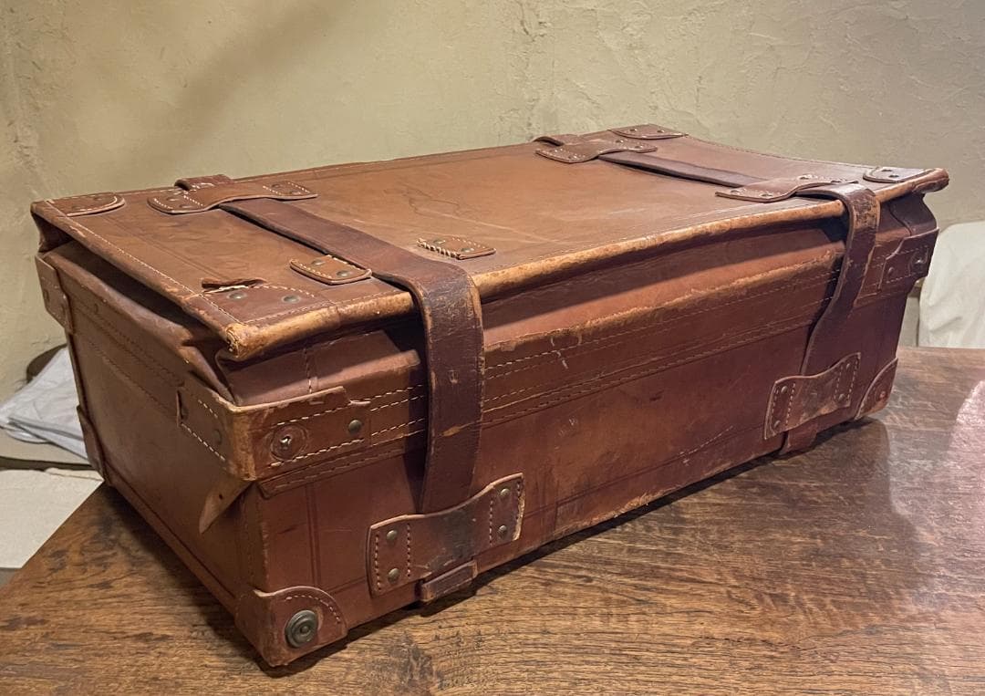 アンティーク レザー トランク 本革 特大 ヌメ革 キャメル キャリー ケース
