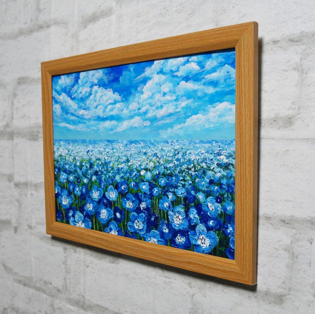 油絵 油彩 油彩画 絵画 絵【空と雲のネモフィラ】