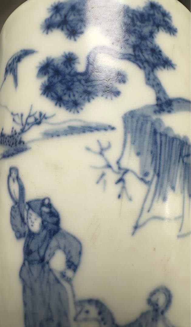 中国骨董　青花人物棒槌瓶　清時代