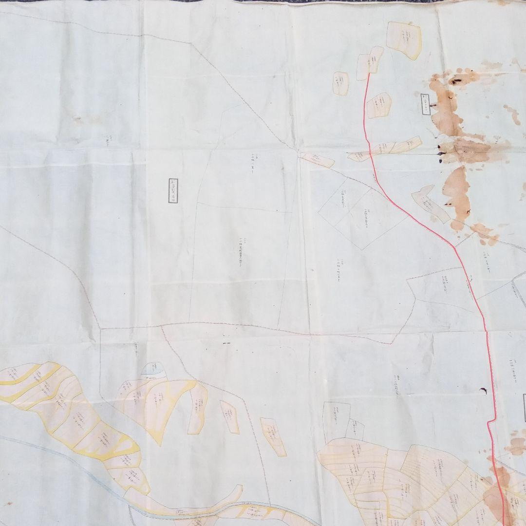 超特大　古地図　明治期　但馬國　七美郡　新屋村　全図　骨董　彩色　肉筆　古文書