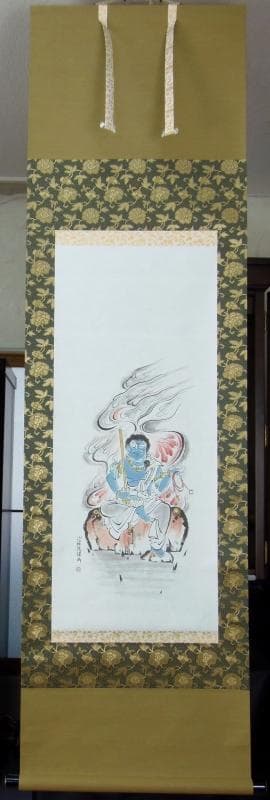 Ｂフライデー　肉筆掛軸★不動明王半跏坐像図 沙羅應画★高さ：約160cm