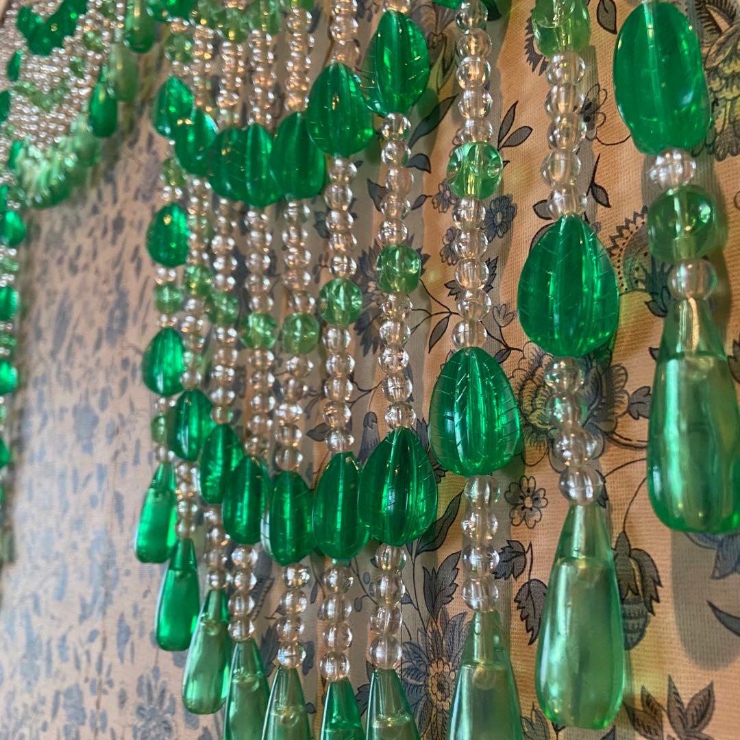 昭和レトロ　ビーズのれん　グリーン　美品 レトロポップ　当時物