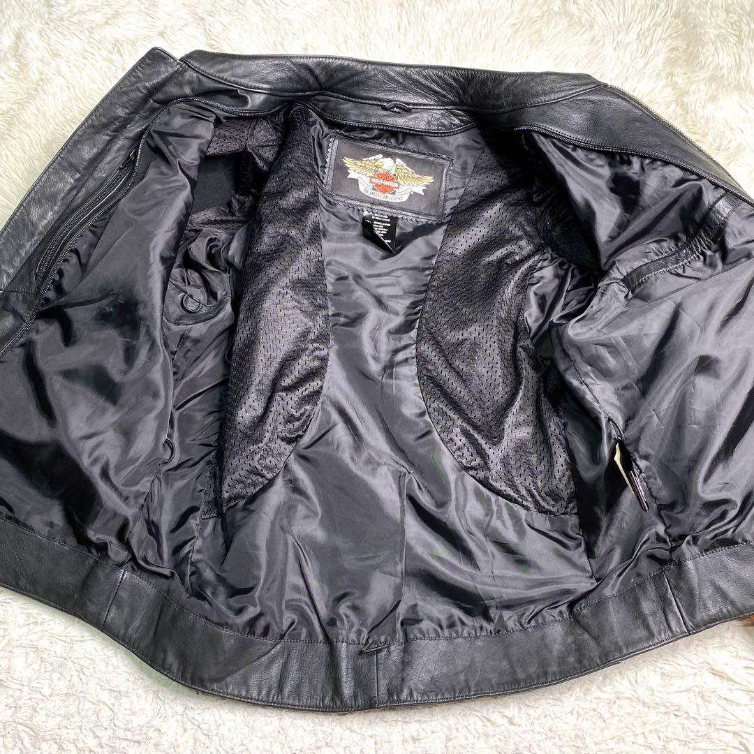 良品✨HARLEY-DAVIDSON ライダース L 本革 ロゴ ライナー 黒