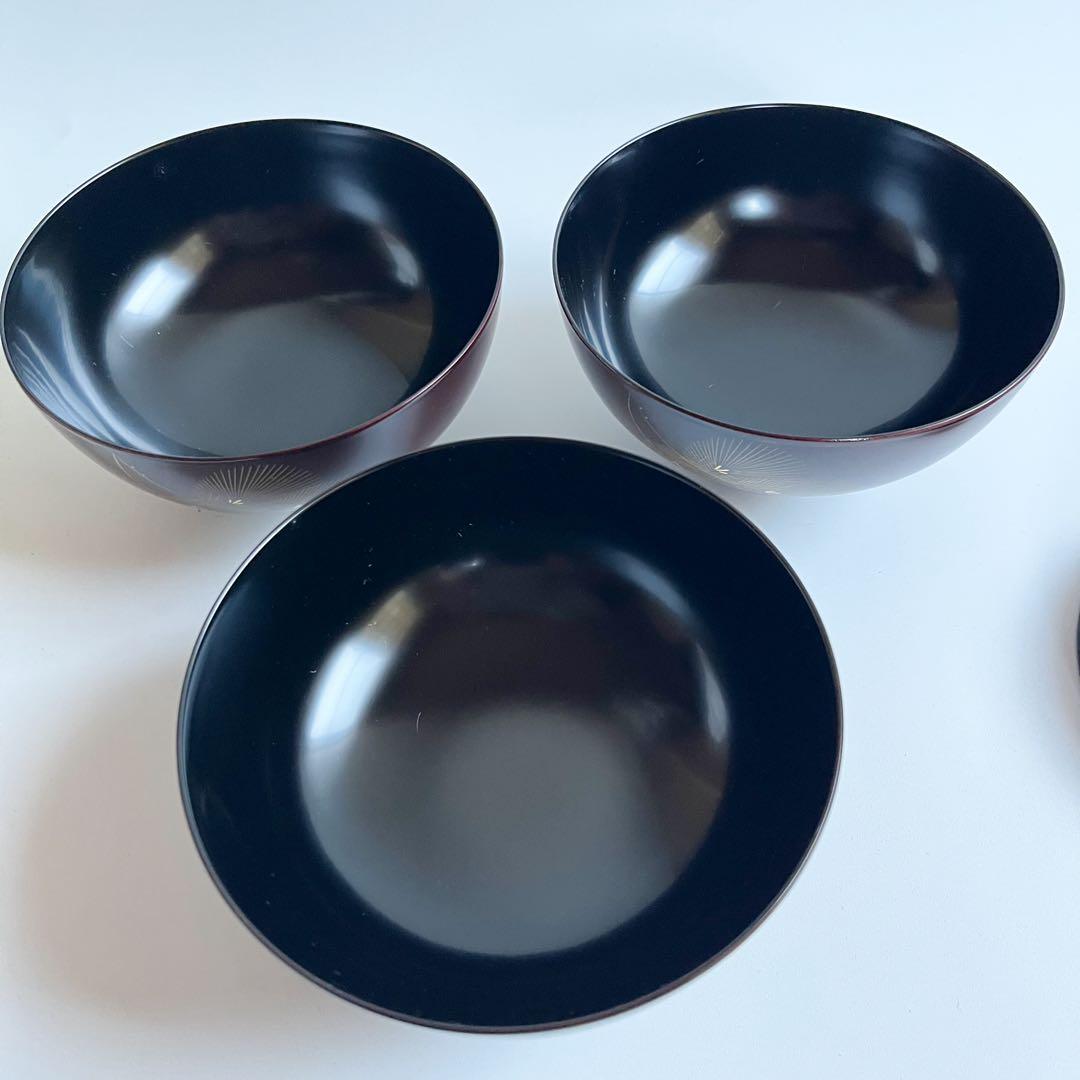 未使用【越前漆器　御吸物椀】×3客　天然木製　漆 共箱　御雑煮椀　飛花吸物椀