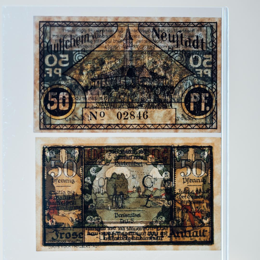 本物保証 アンティーク額装＋希少ノートゲルト5点セット ドイツ