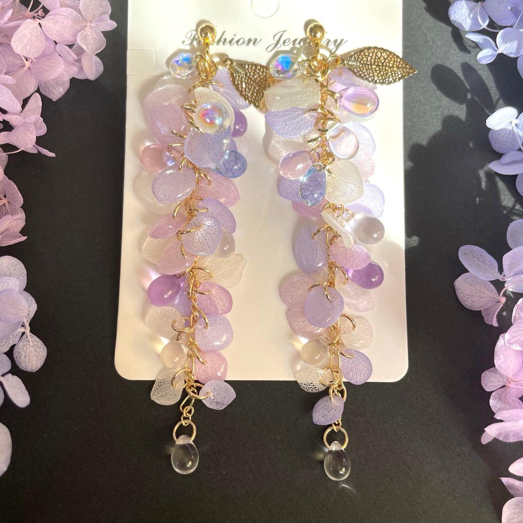 りん5　　イヤリング3点　彼岸花4輪　赤　彼岸花4輪　青　　紫陽花ロング