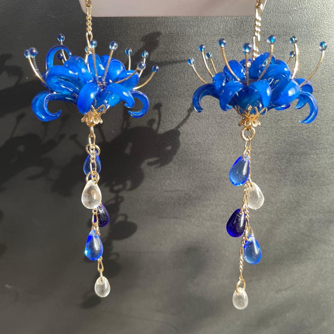 りん5　　イヤリング3点　彼岸花4輪　赤　彼岸花4輪　青　　紫陽花ロング