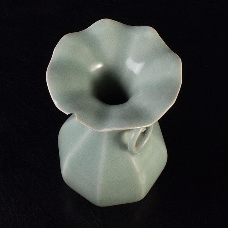 中国　龍泉窯　粉青釉　桔梗口双耳瓶　花入　C　6908