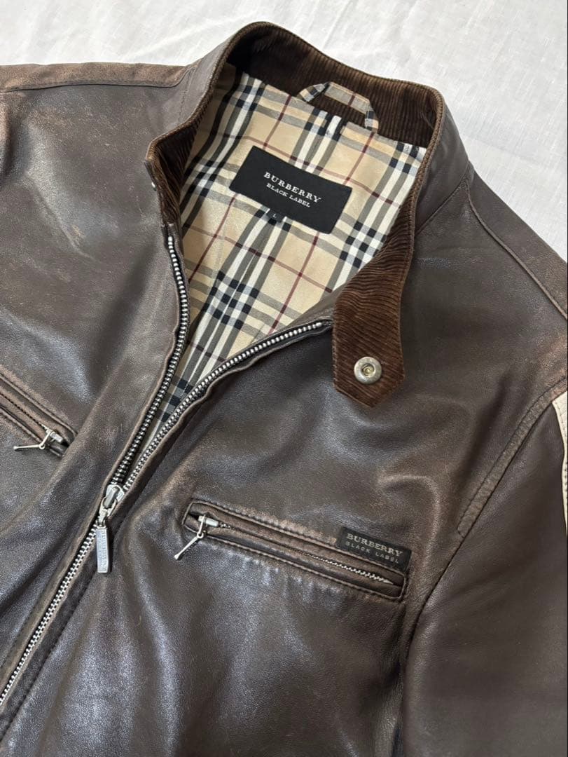 バーバリーブラックレーベル　羊革　シングルライダースジャケット　L 三陽商会