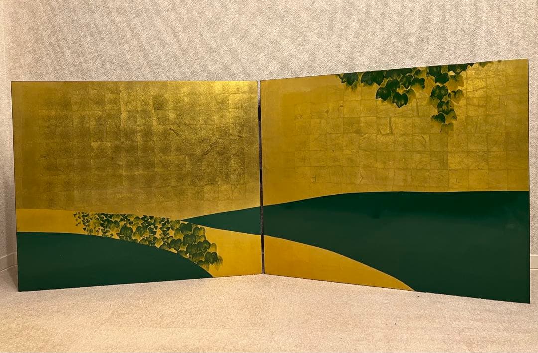 金箔　漆塗り　蔦の細道図　屏風