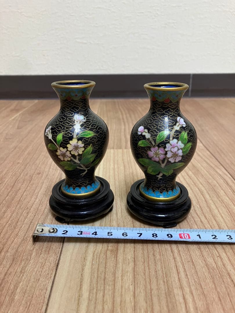 七宝焼　景泰藍　花瓶　2客　時代物　古美術　美術品　骨董品　古物　アンティーク