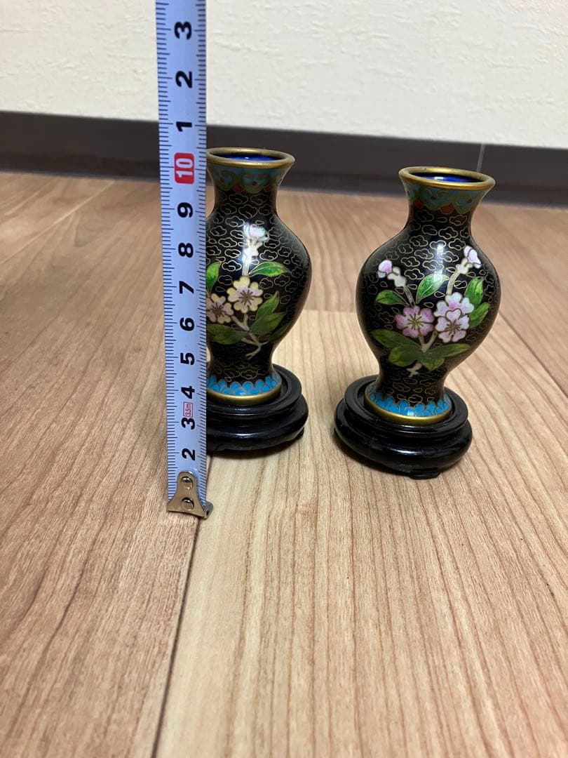 七宝焼　景泰藍　花瓶　2客　時代物　古美術　美術品　骨董品　古物　アンティーク