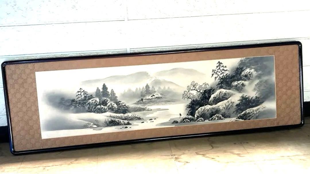 水墨画 額 骨董 横幅約154cm 山水