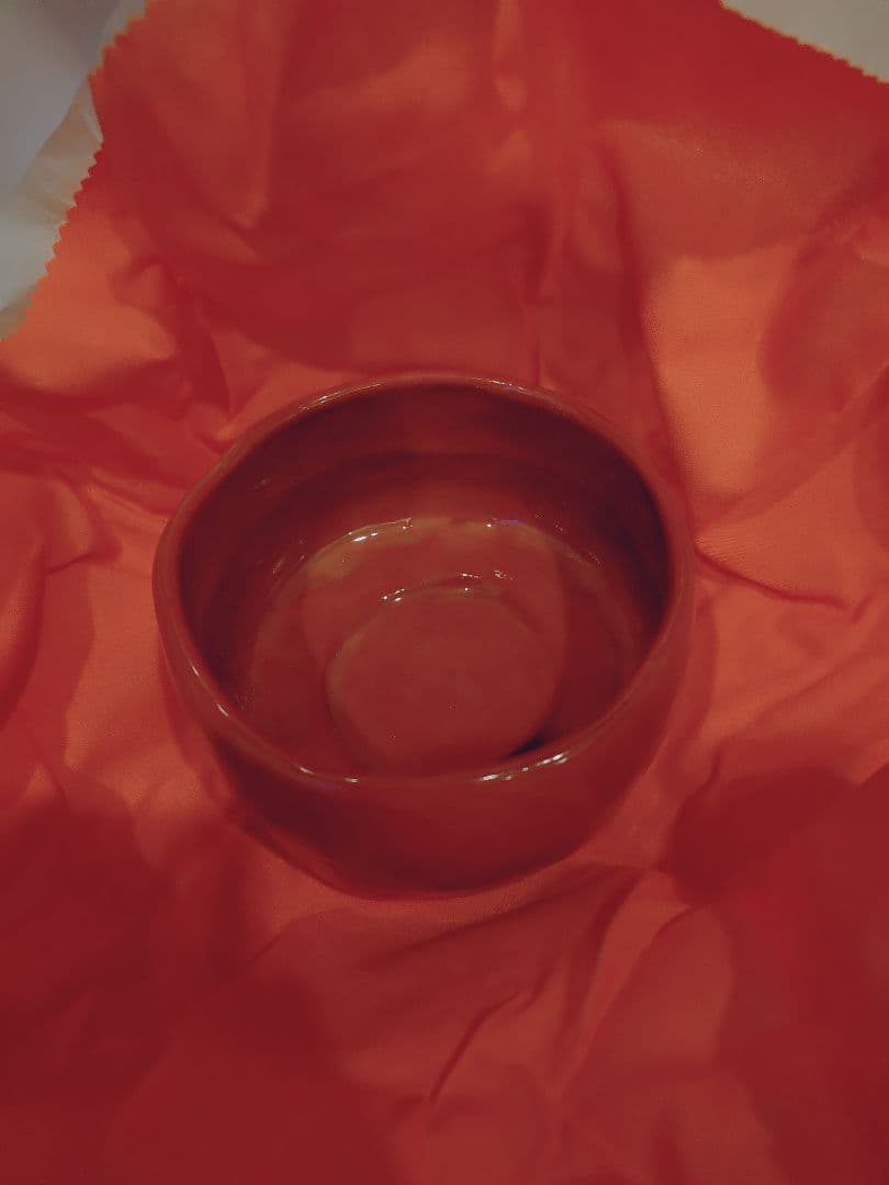 赤茶碗 月影 木製箱付き　楽焼