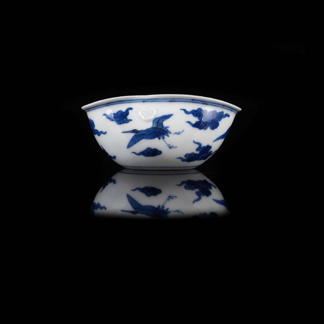 帝室技芸員 三代 清風 与平 造 青華磁 雲鶴図 煎茶 湯冷 四代 清風 識箱