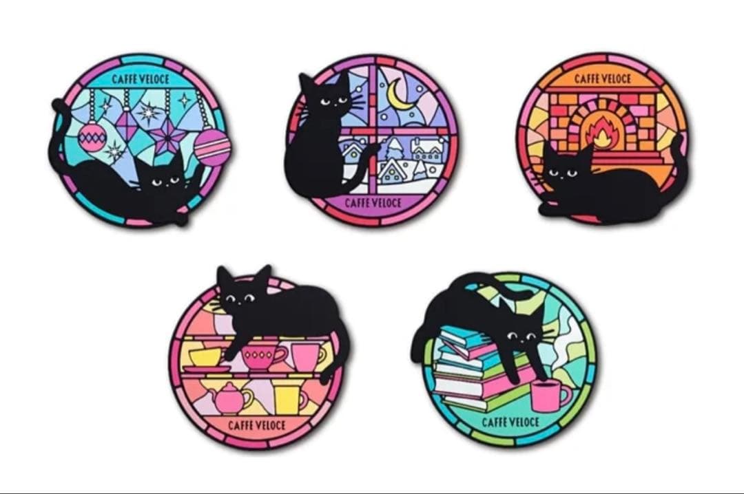 カフェ　ベローチェ 黒ねこ　ラバーコースター 5個セット　コンプリート