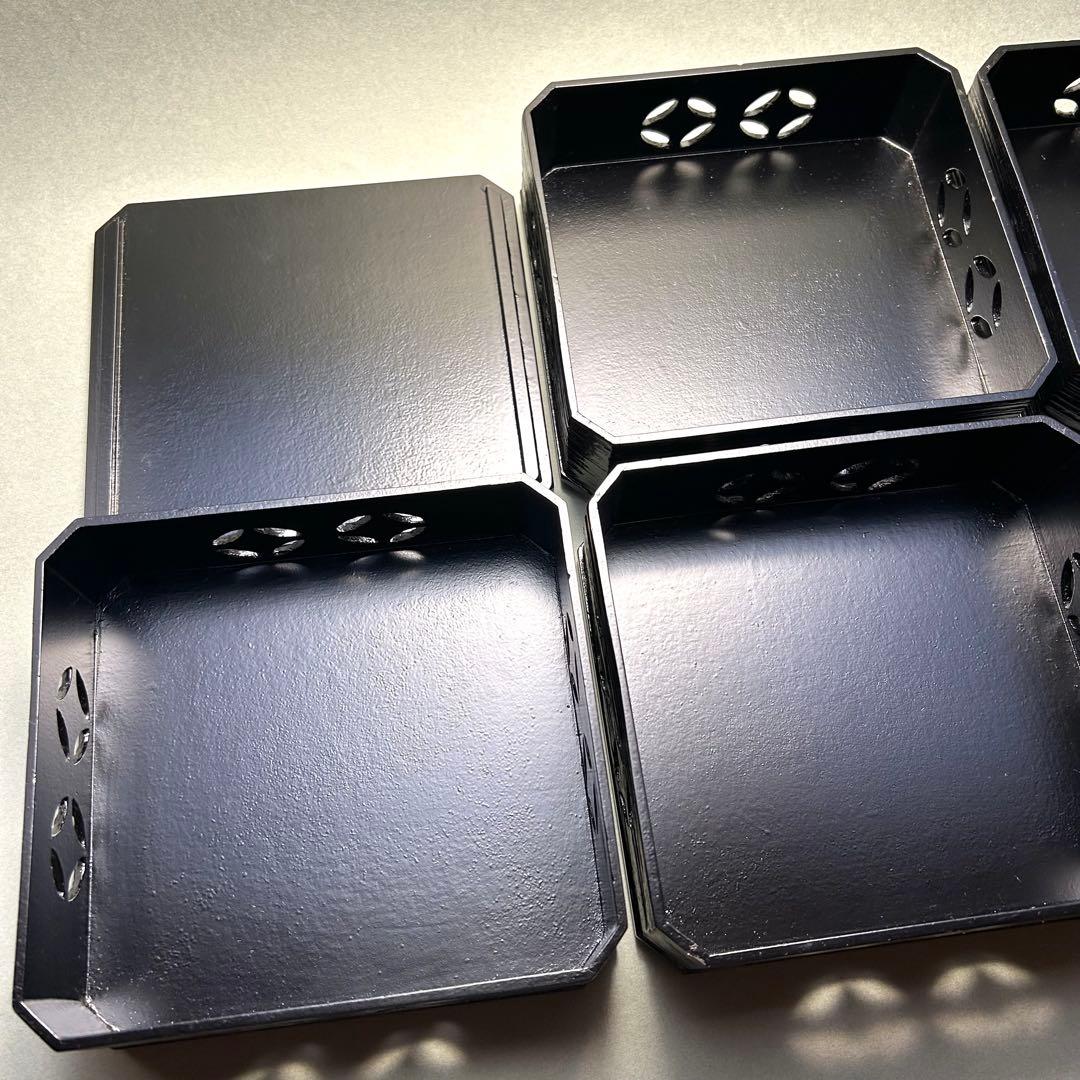 縁高　五段　『一閑塗　七宝四方透かし』　漆器　重箱　菓子器　茶道具　茶道　工芸品