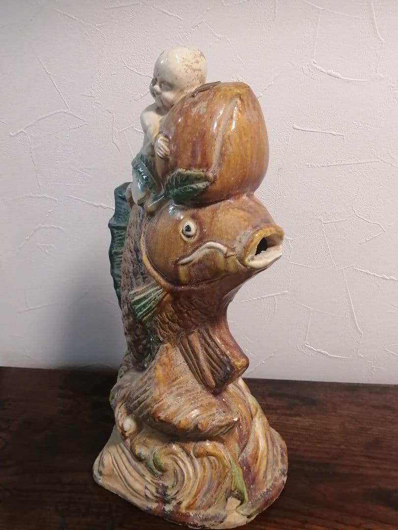 骨董品 中国骨董 三彩 唐子 魚 陶磁器