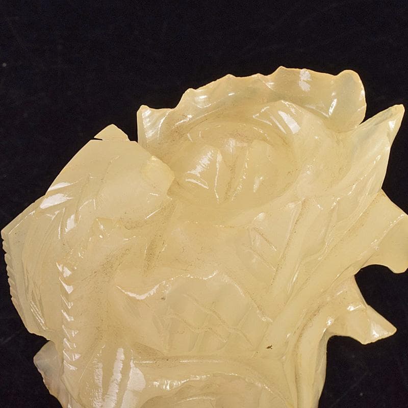中国　玉石白玉彫刻　白菜　置物　唐木台付　C　R7586