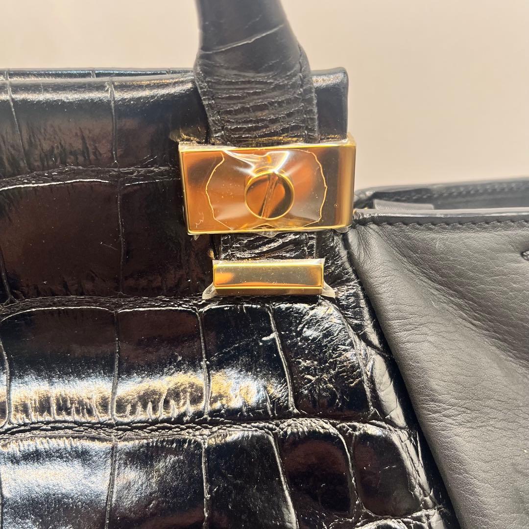 定価25万美品ランバンL 黒 クロコ押型ハンドバックショルダーバック　ブラック