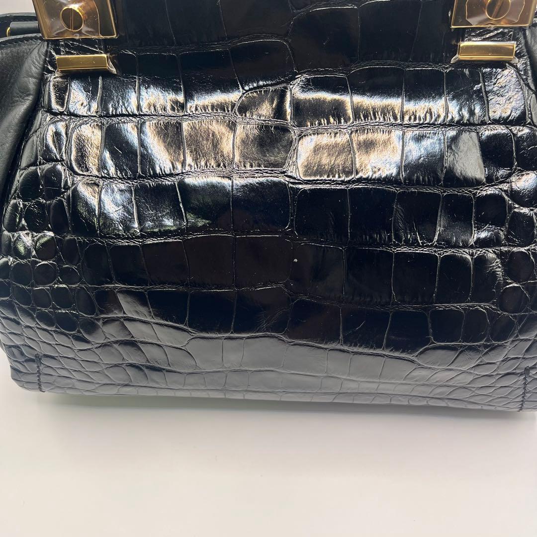 定価25万美品ランバンL 黒 クロコ押型ハンドバックショルダーバック　ブラック