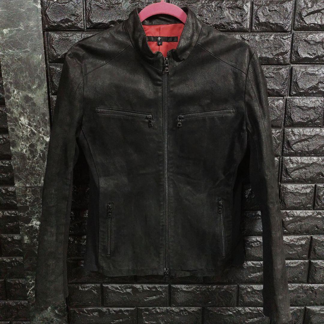 美品　ノーアイディー　黒１色　レザー（豚革）シングルライダースジャケット
