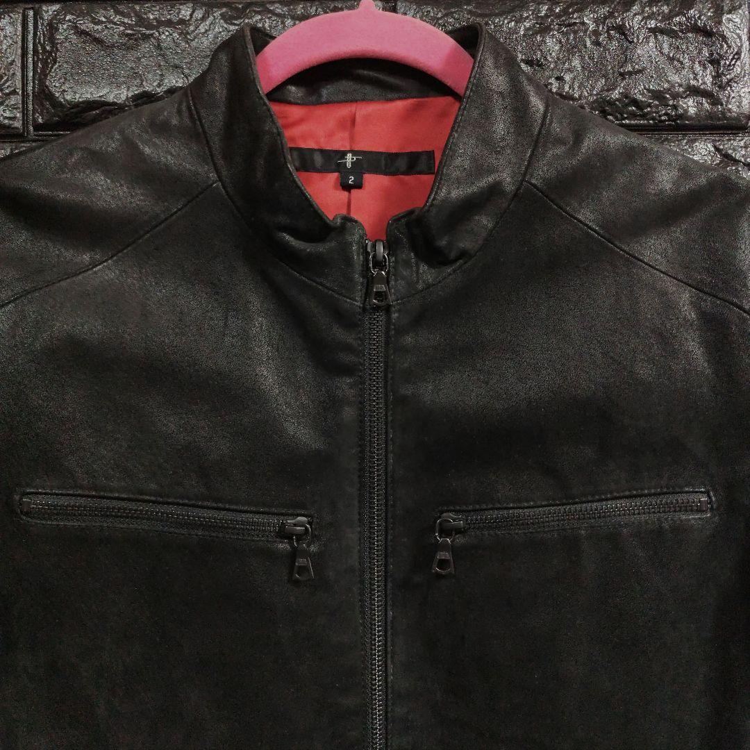 美品　ノーアイディー　黒１色　レザー（豚革）シングルライダースジャケット