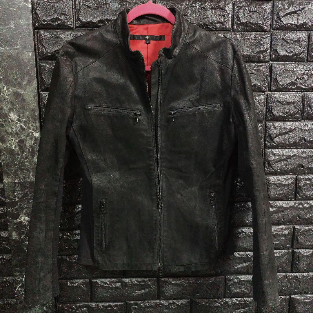 美品　ノーアイディー　黒１色　レザー（豚革）シングルライダースジャケット