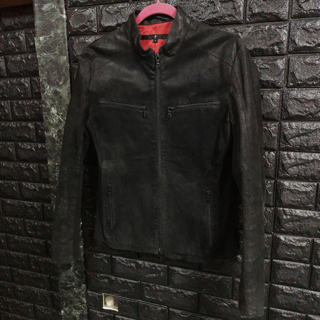 美品　ノーアイディー　黒１色　レザー（豚革）シングルライダースジャケット