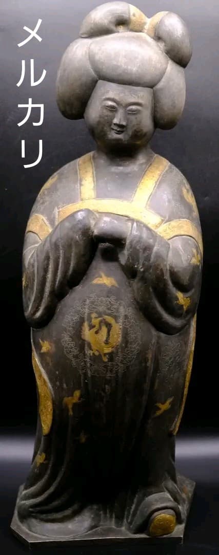 希少　中国美術　唐婦人像　細密象嵌　金属工芸　銀　銅　古玩　総重量2031.8g