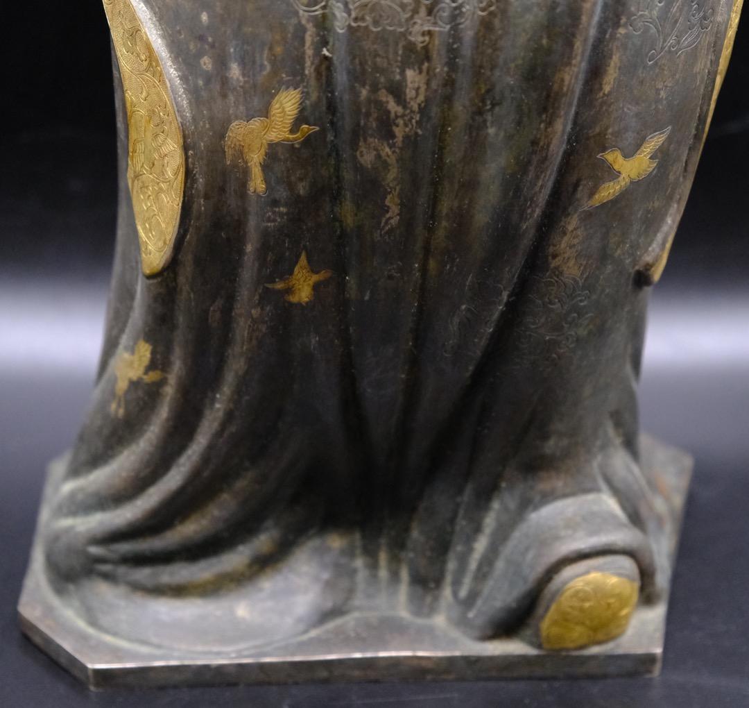 希少　中国美術　唐婦人像　細密象嵌　金属工芸　銀　銅　古玩　総重量2031.8g