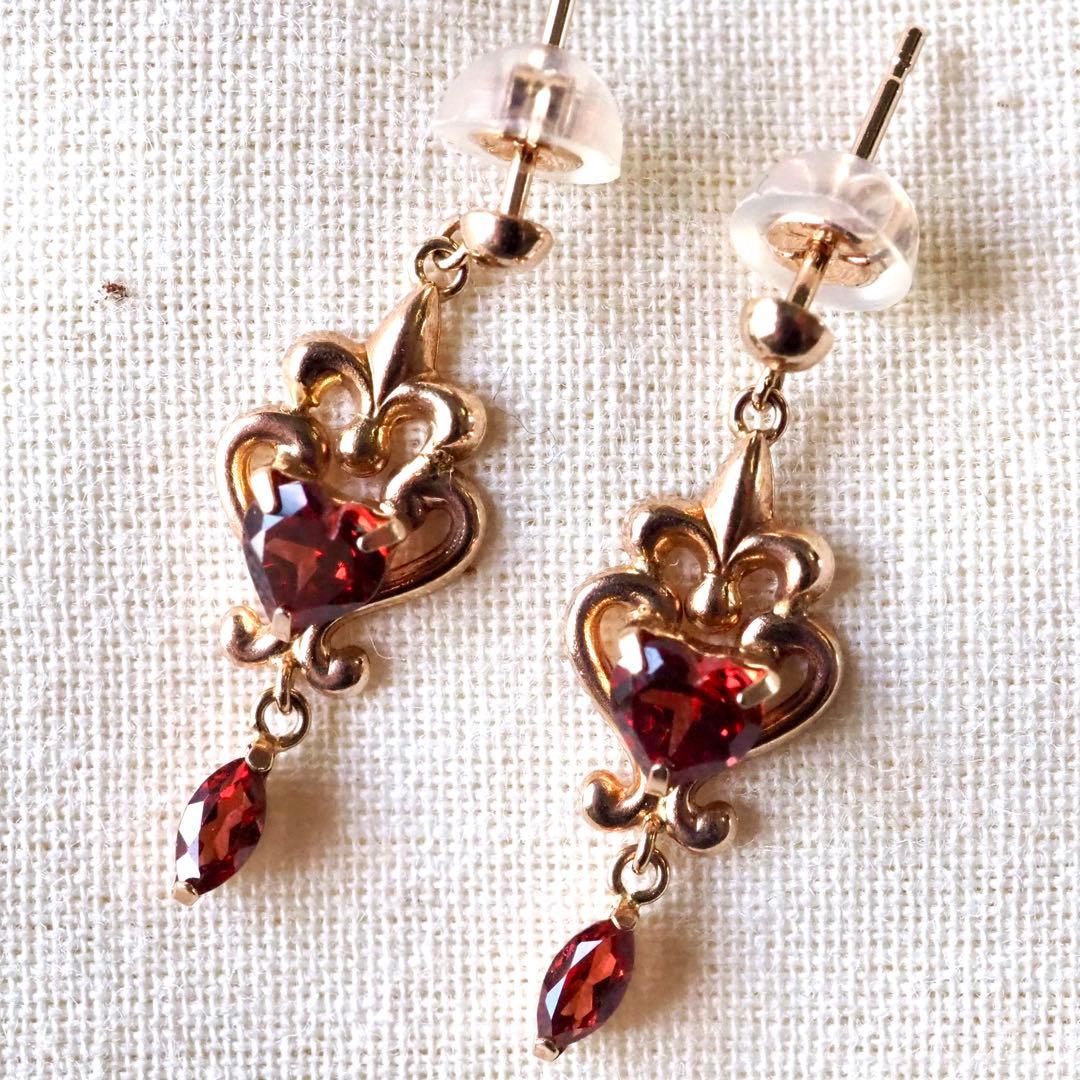 k18｜ガーネットピアス｜ハートシェイプ｜ハート型