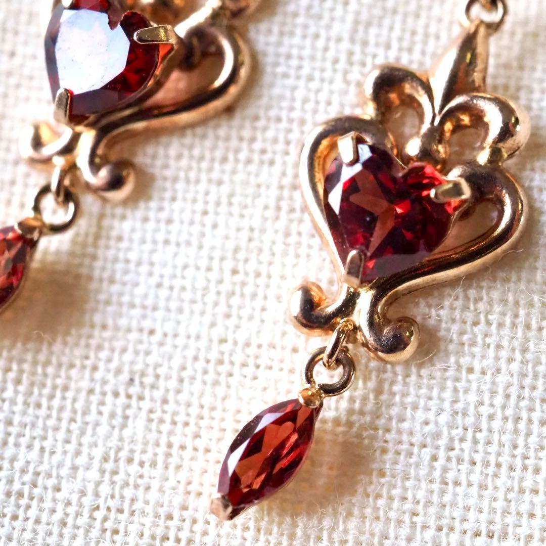 k18｜ガーネットピアス｜ハートシェイプ｜ハート型