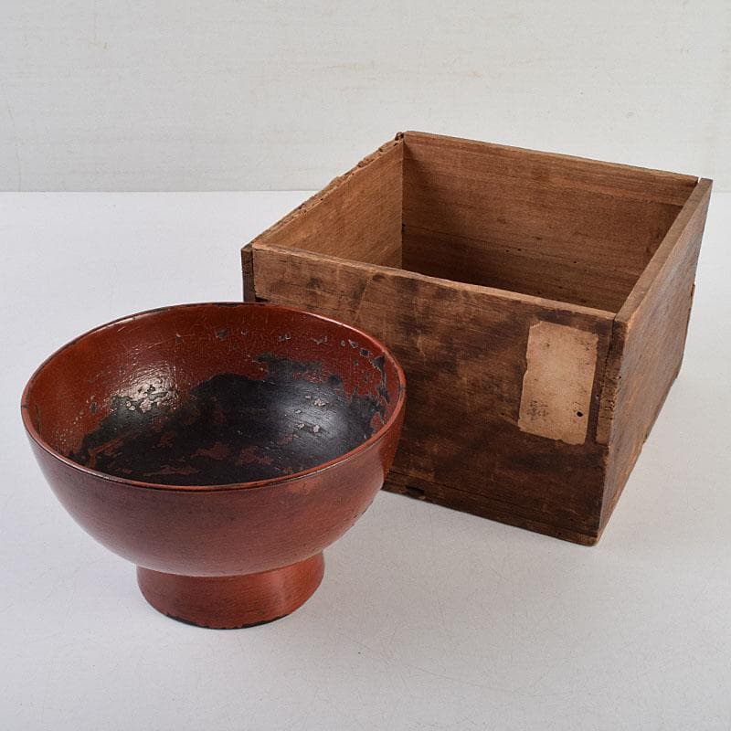 根来塗　時代根来　朱塗　在銘　椀　時代箱　C　R9401