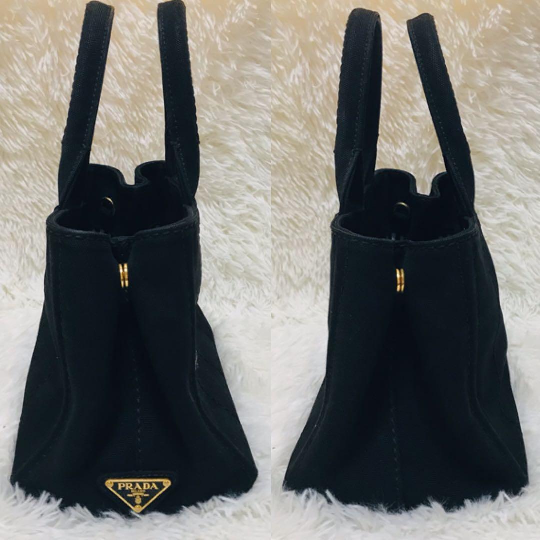 【極美品】プラダ カナパ ストライプ Sサイズ 三角ロゴ 黒 ゴールド金具