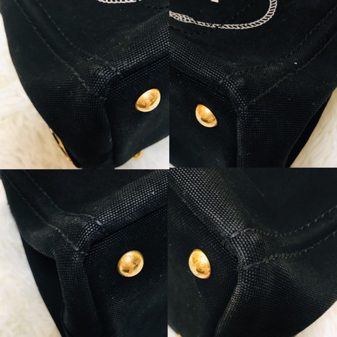 【極美品】プラダ カナパ ストライプ Sサイズ 三角ロゴ 黒 ゴールド金具