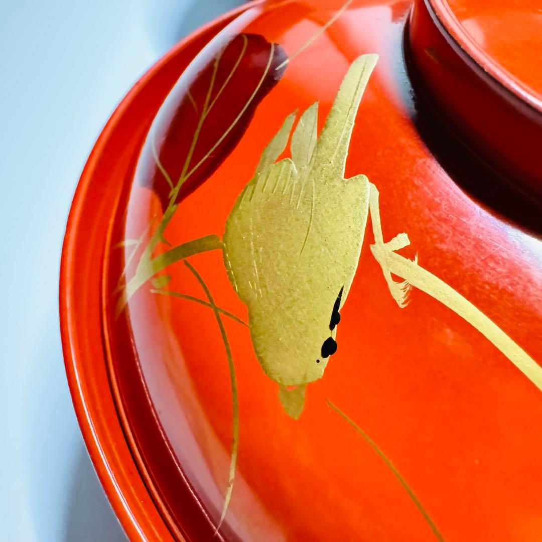 漆器　輪島塗　金蒔絵　鳥花絵　木製　朱　蓋付椀　お煮物椀　吸物椀　10客　骨董品