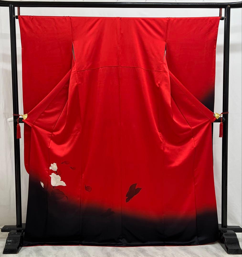 振り袖　フルセット　長襦袢付　赤　黒　ツートーン　成人式　パーティー　665