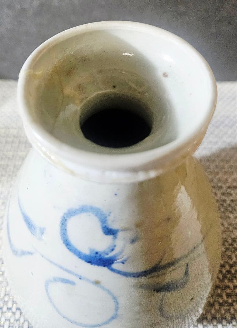 李氏朝鮮時代　李朝白磁　李朝青華　草花文様　広口　徳利　花入れ　瓶　茶道具　茶器