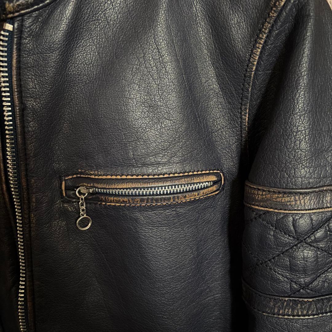 JOHN'S ネイビー シングルライダースジャケット