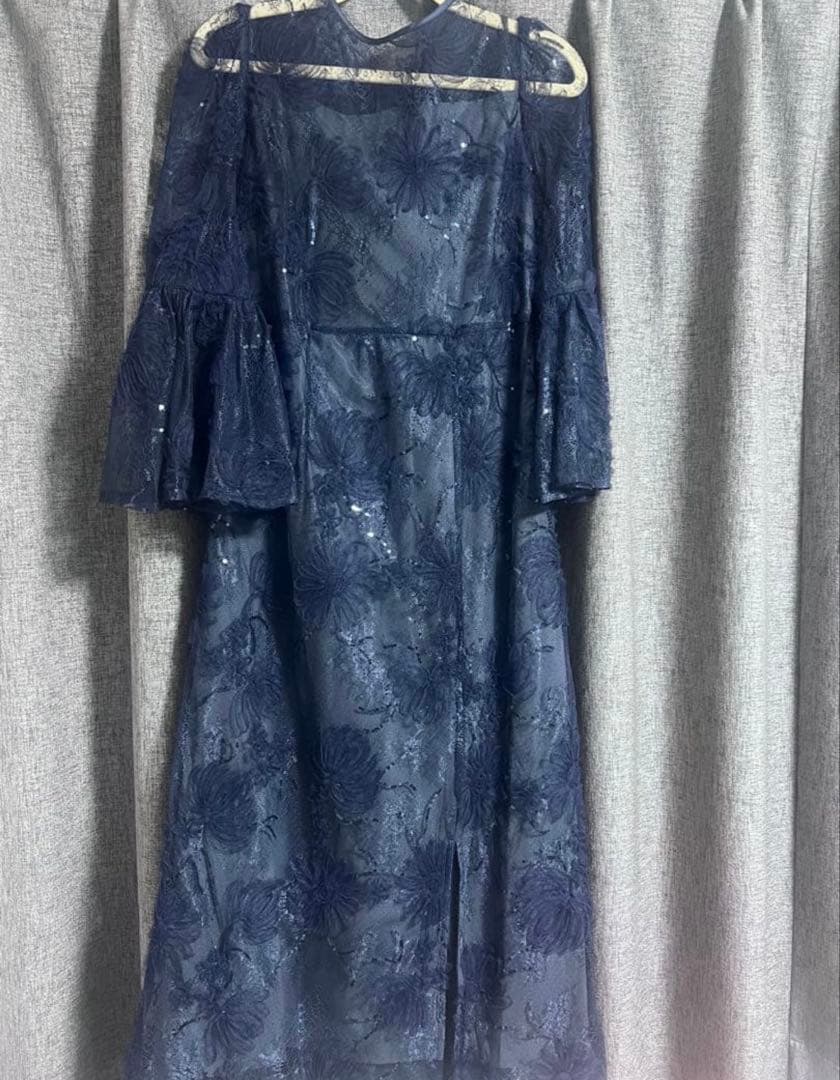 LEJA スパンコール刺繍レーススリーブIラインロングドレス