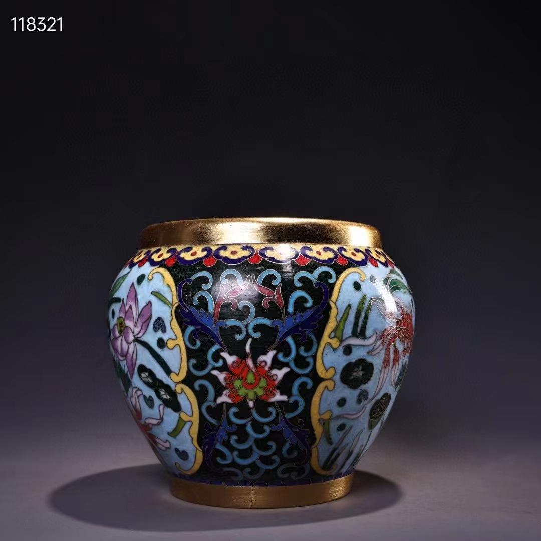 中国古美術・純銅ボディ・鎏金・掐絲・琺瑯彩・景泰藍・魚缶・文房具・賞物 ・置物