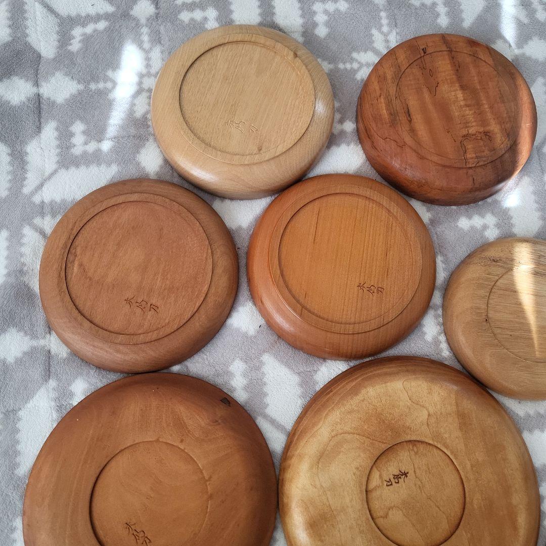 木製 彫刻盆 12枚セット お盆 宮島彫 お菓子 茶 鶴 桜 牡丹 扇 レトロ
