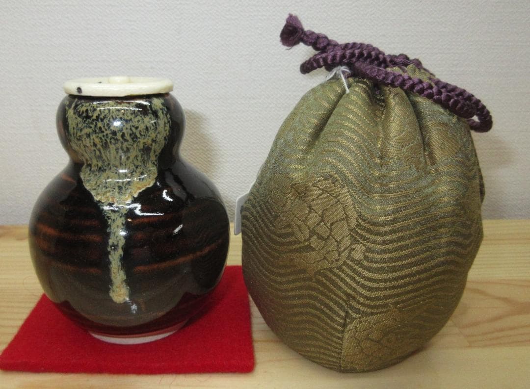 送料込【逢絢亭・新品】茶道具 茶入 京焼 中興名物 春慶瓢箪 仕覆 陶若窯 共箱