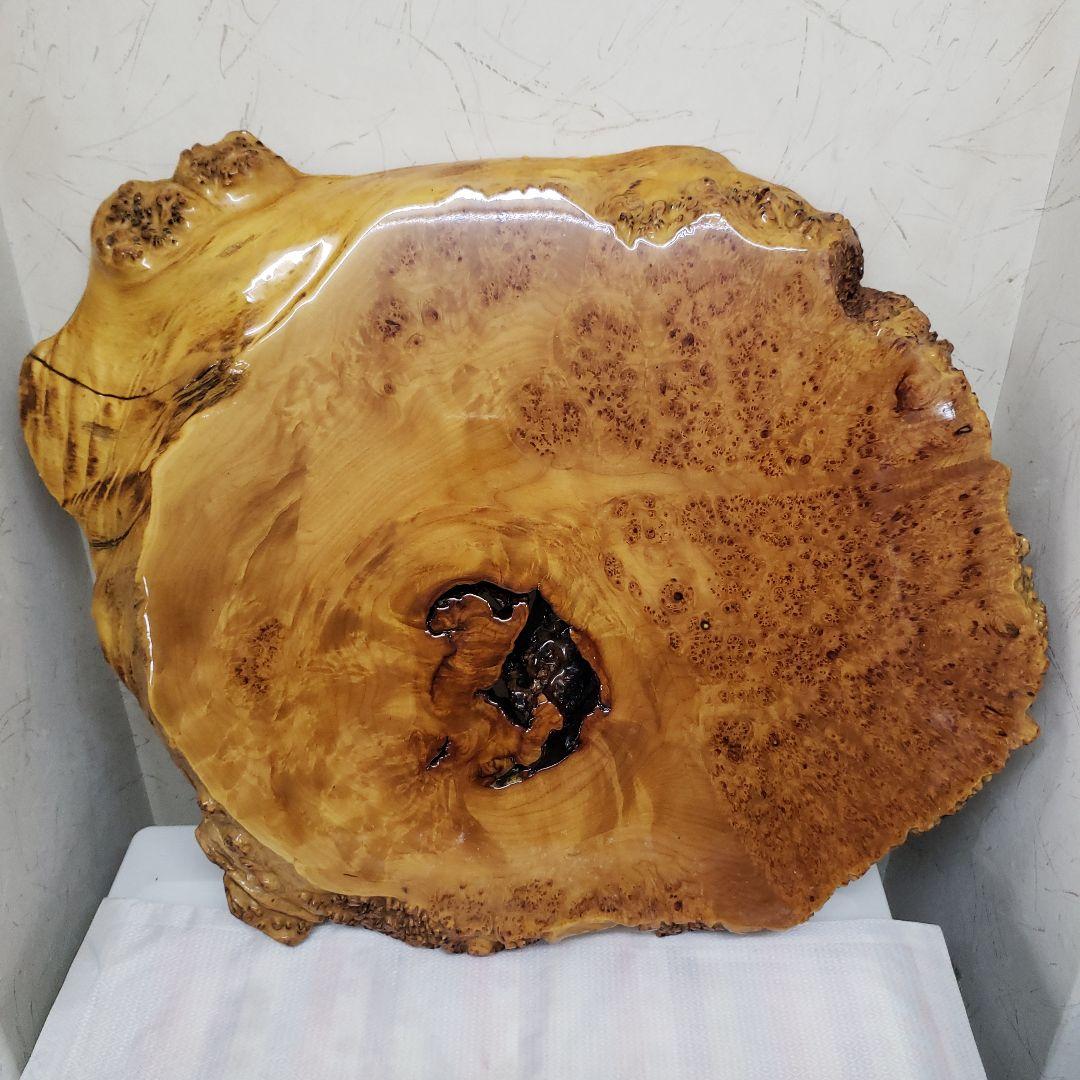 蔵出し特価花梨こぶ玉杢花台　木製円形テーブル ５８×４２×５cm