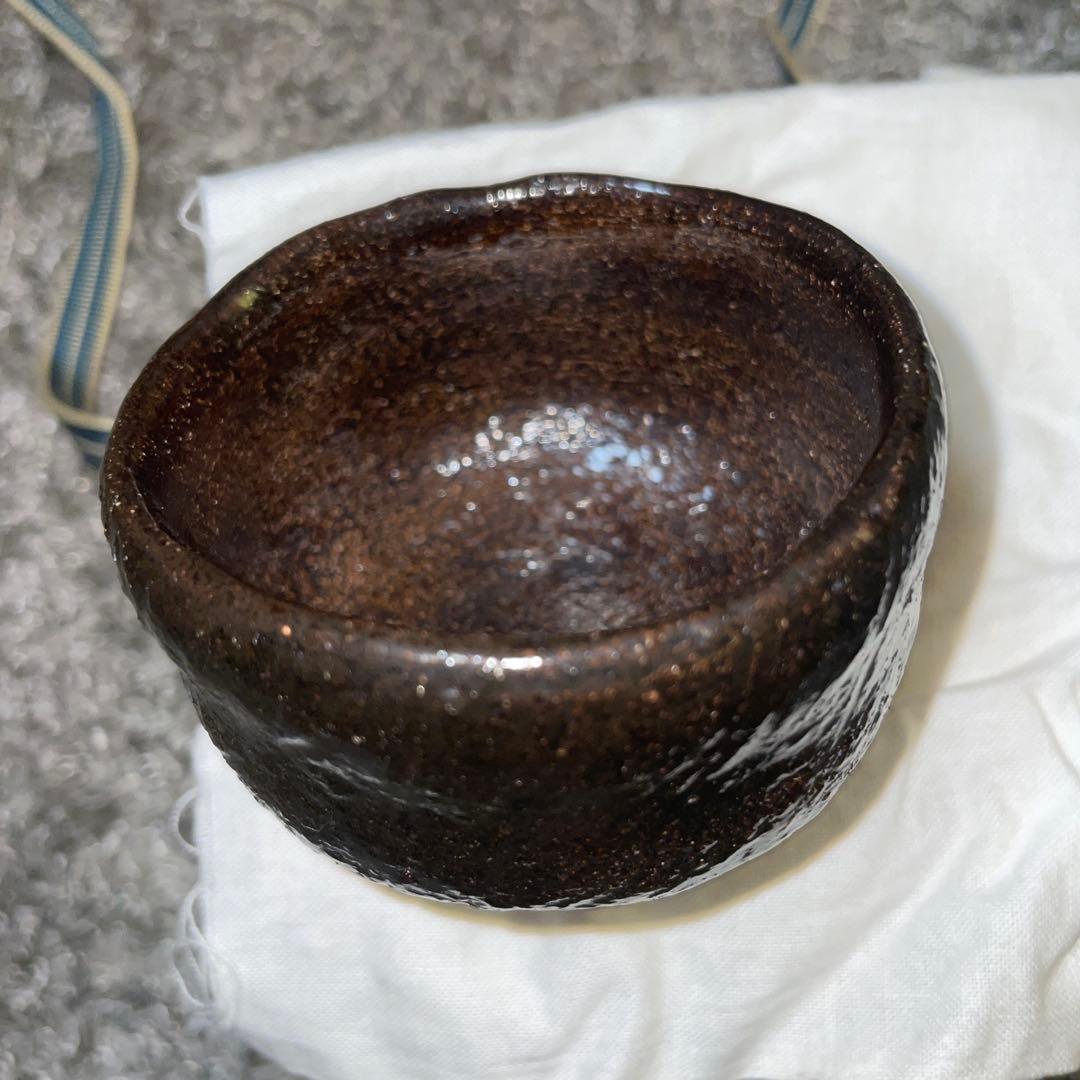 【ぐい呑・盃】人間国宝　共箱　 十代大樋長左衛門　大樋年雄 黒茶碗 ぐい呑