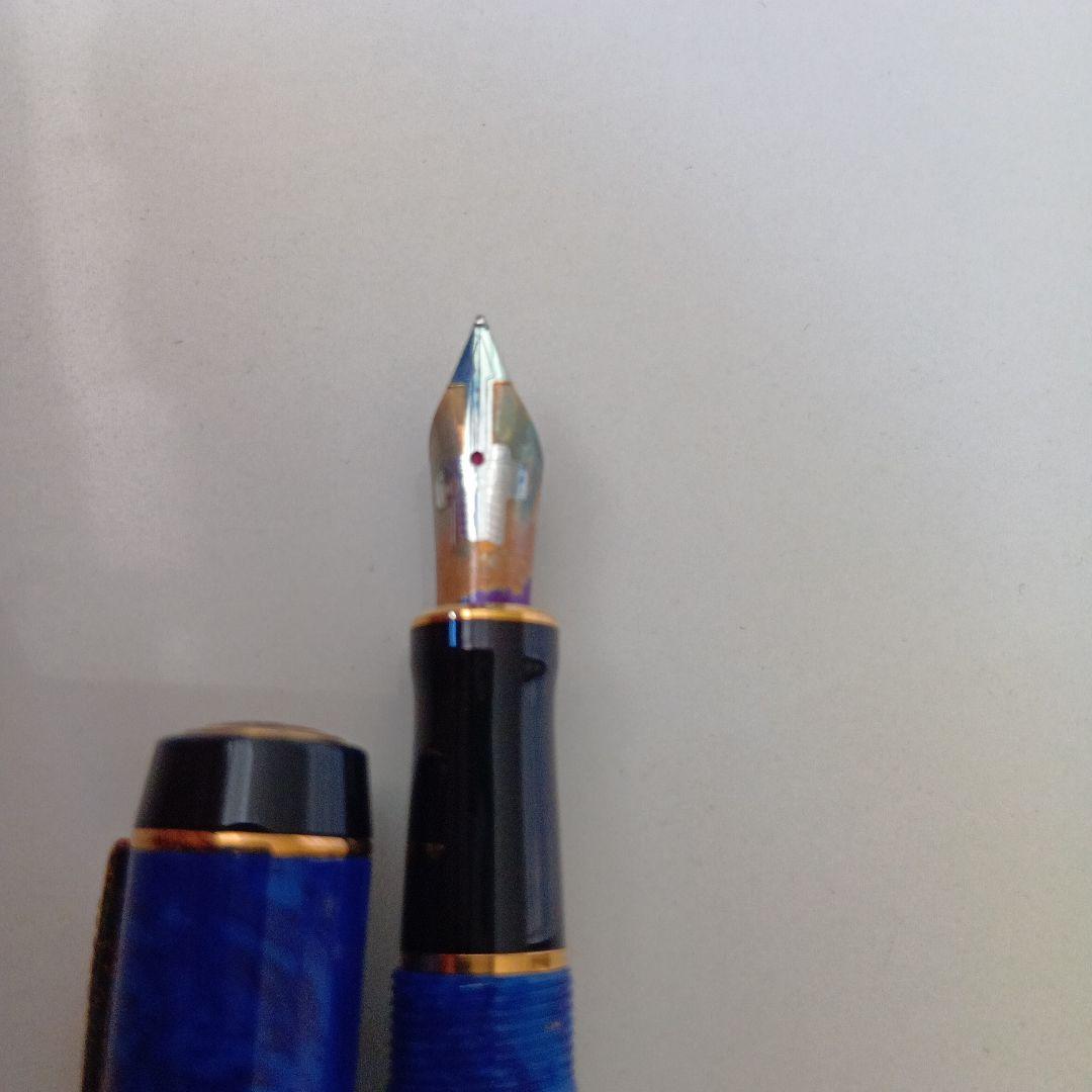 Parker DuoFold 万年筆 青色 刻印付き
