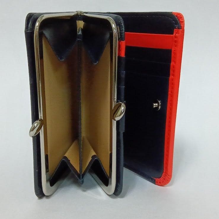 Kitamura/キタムラ★レザー・二折財布 がま口 ダークブルー/レッド