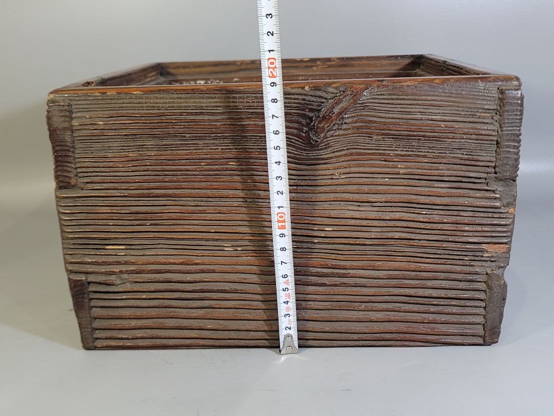 DT597 侘び寂び 古材 舟板 四方 火鉢 五徳付 古民具